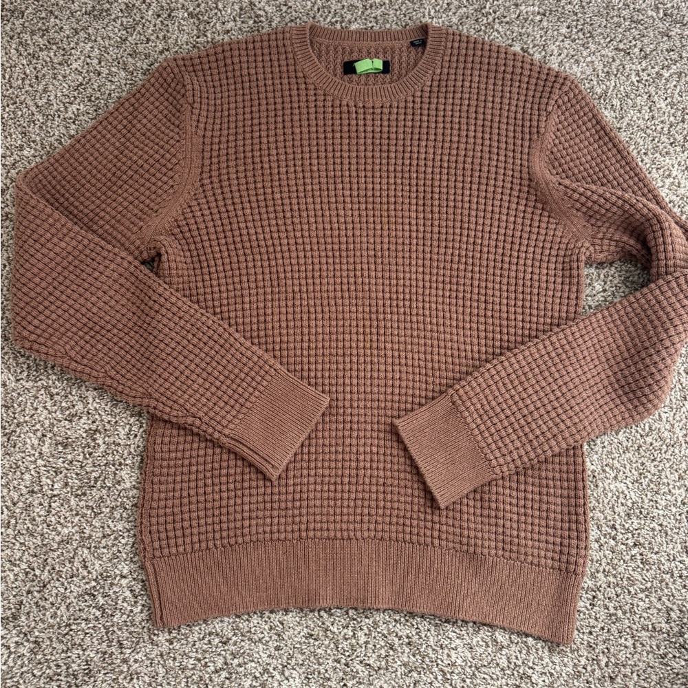 All Saints Men's Tan  Waffle Knit Crewneck Sweater size XXL